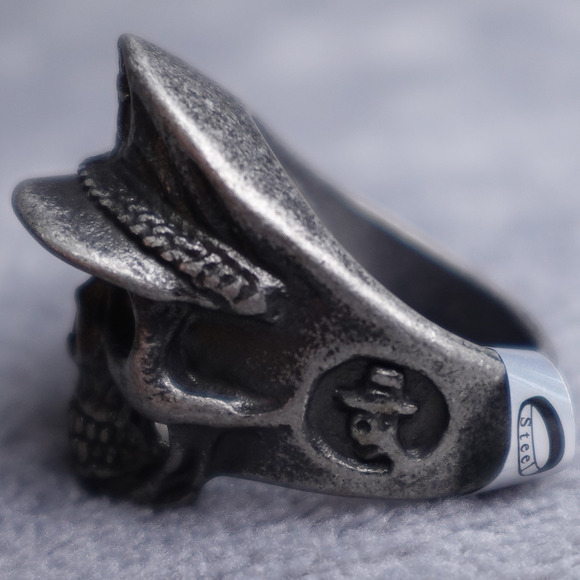 Stainless Steel Skull Sailor Ring Size 14 Gun Metal RSRN-653 - Picture 3 of 5